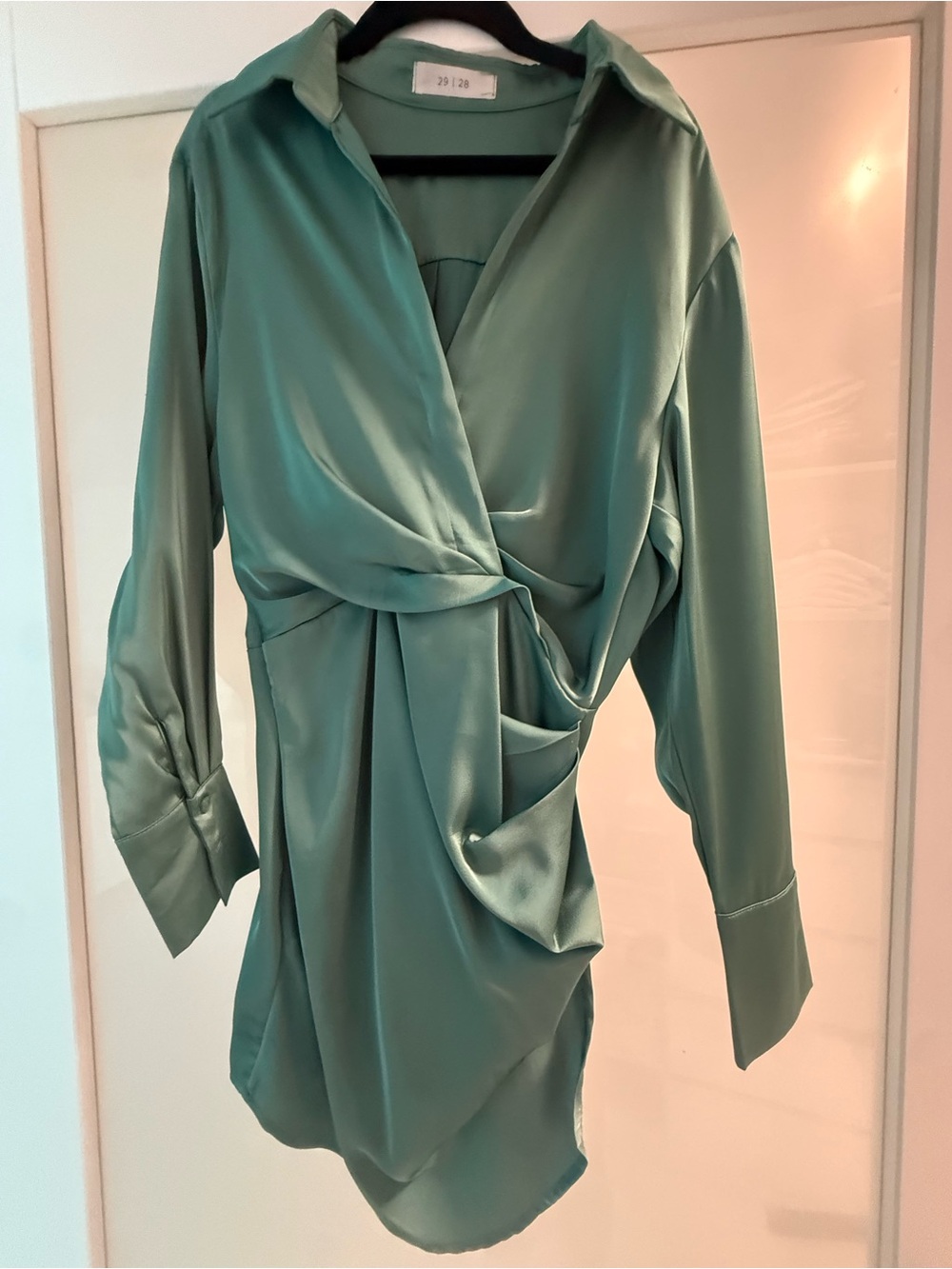 Satin Drape Wrap Blouse - Green